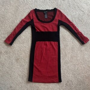 Red and Black Long Sleeve Dress